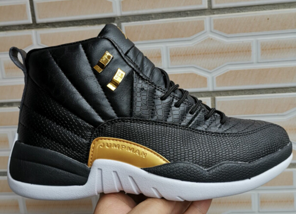 2019 Air Jordan 12 Fish Pattern Black Gold Shoes